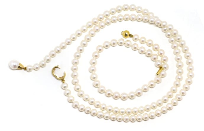 Foto 1 - Set Perlenkette mit Armband Verschlüsse 14K Gold, Q0209