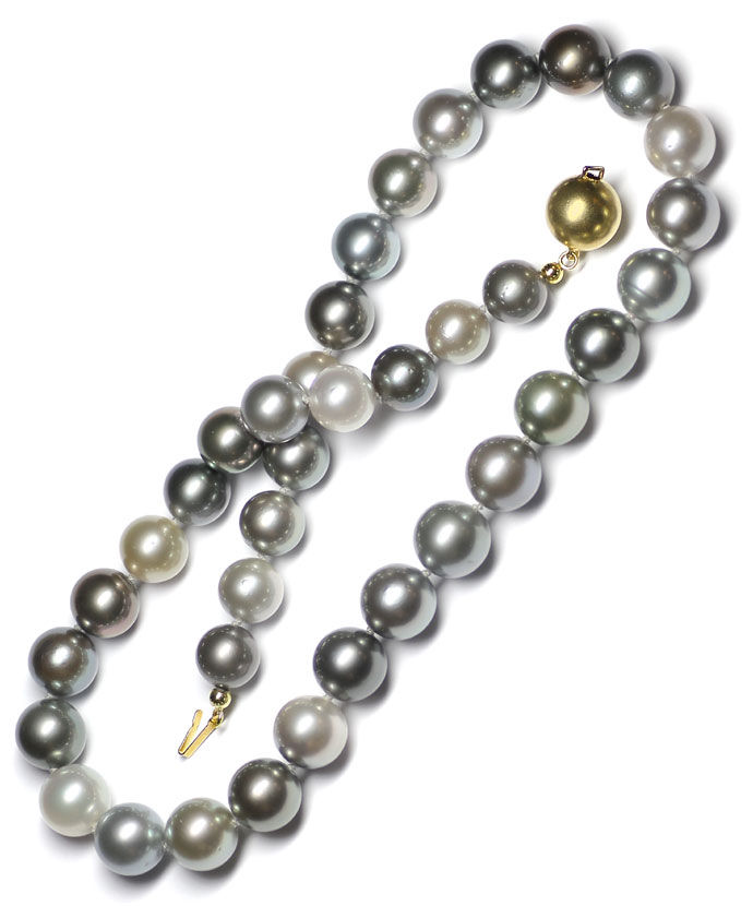 Foto 3 - Multicolor  12,2mm Tahiti Perlen-Kette Goldkugelschloss, R5453