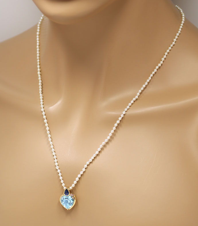 Foto 5 - Blaues Topas Herz und Safir Clipanhänger an Perlenkette, R8910