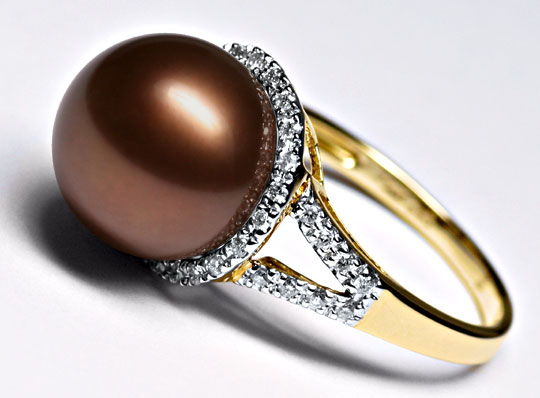 Foto 4 - Original Tahiti Perl Ring, 38 Diamanten Gelbgold, S1130