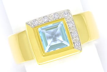 Foto 1 - Diamantring mit blauem Topas und Brillanten in Gelbgold, S1713