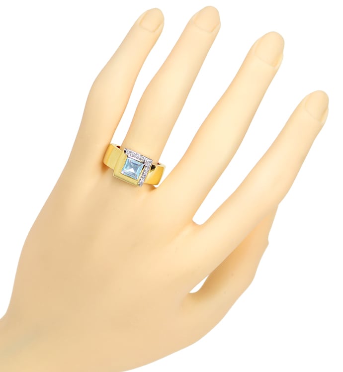 Foto 4 - Diamantring mit blauem Topas und Brillanten in Gelbgold, S1713